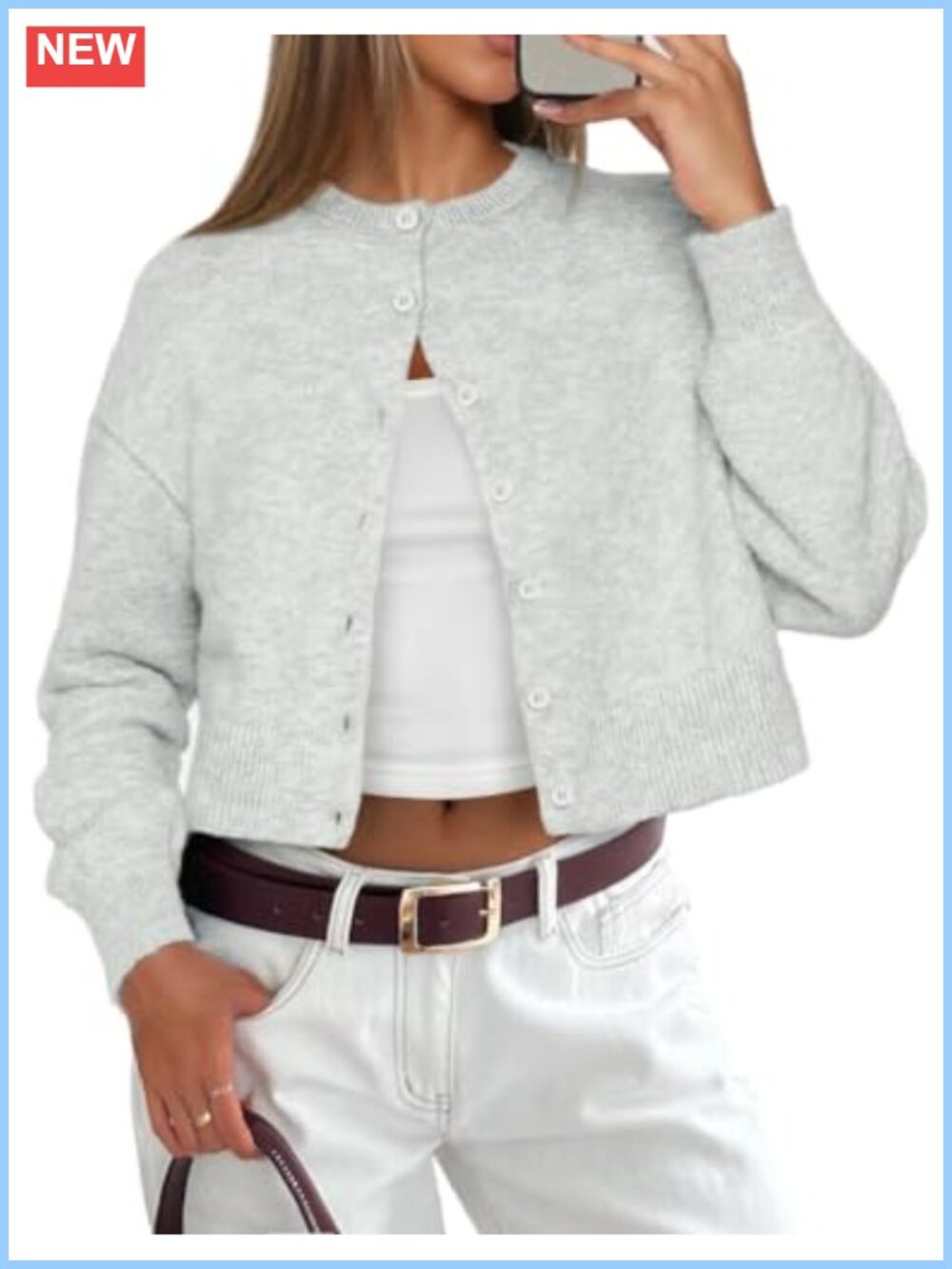 Womens Cropped Cardigan Lightweight Open Front Long Sleeve Knit Sweater